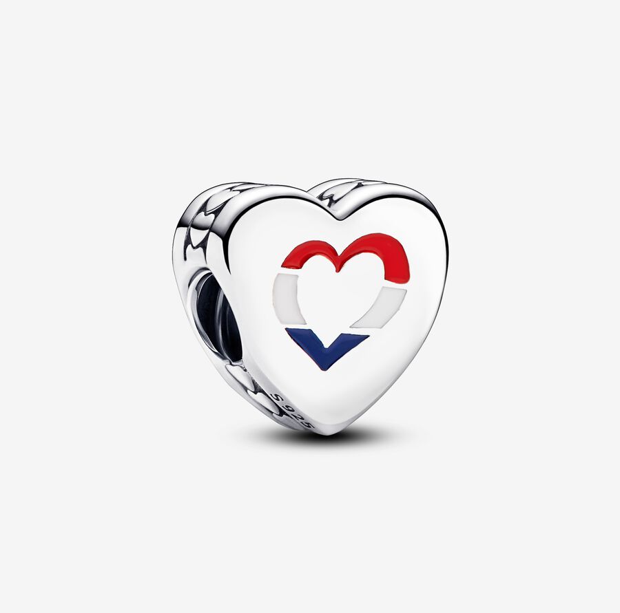 Netherlands flag heart sterling silver charm with red, white and blue enamel image number 0