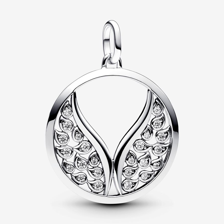 Wings sterling silver medallion with clear cubic zirconia image number 0