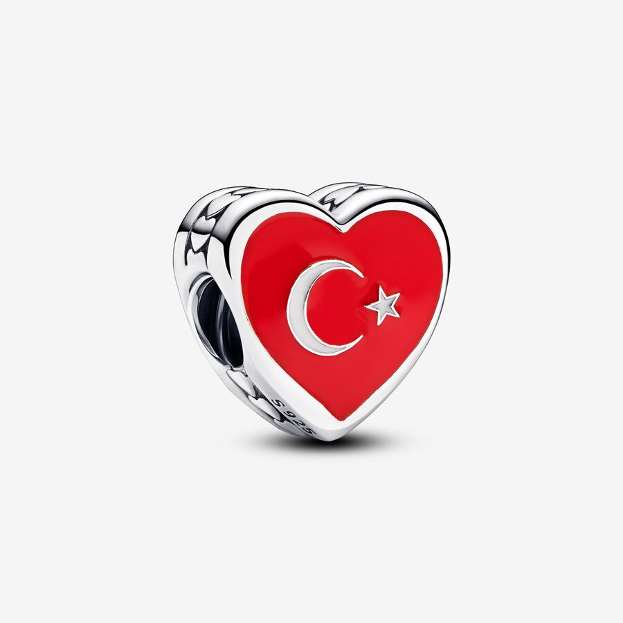 Turkiye heart sterling silver charm with red and white enamel image number 0