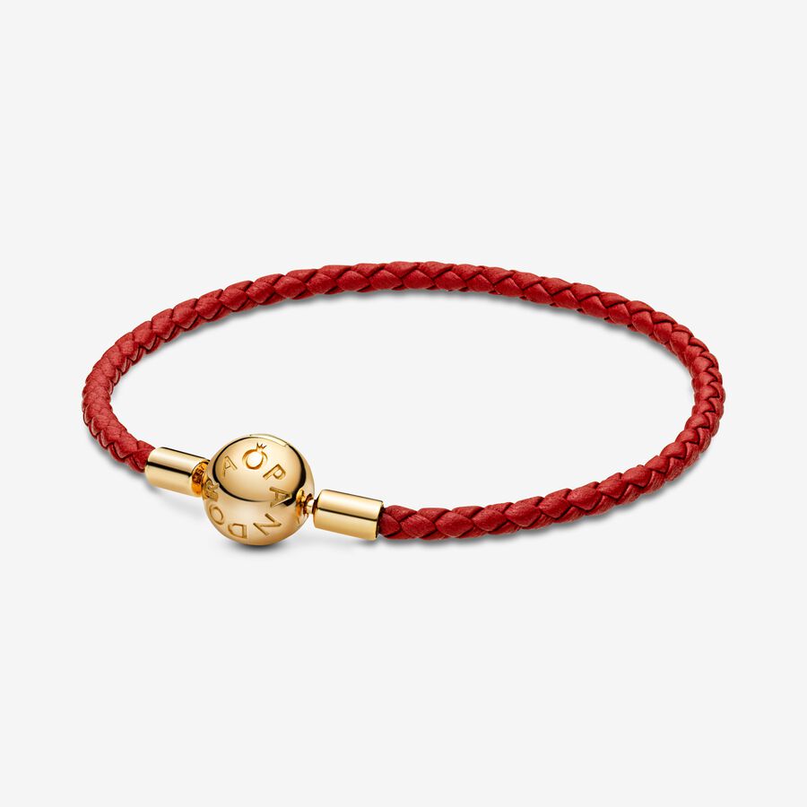 Pandora Moments Red Woven Leather Bracelet image number 0