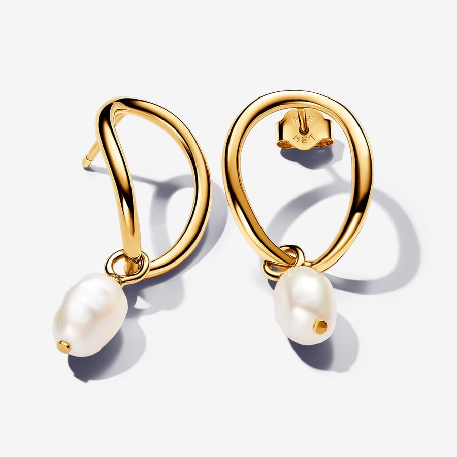 Organically Shaped Circle & Baroque Treated Freshwater Cultured Pearl Earrings image number 0